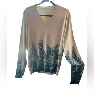 Versace Beige and Green Coral Reef V-Neck Sweater